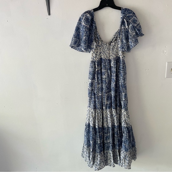 New! Abercrombie & Fitch twist tied blue print tiered maxi dress 37552. - Picture 3 of 15